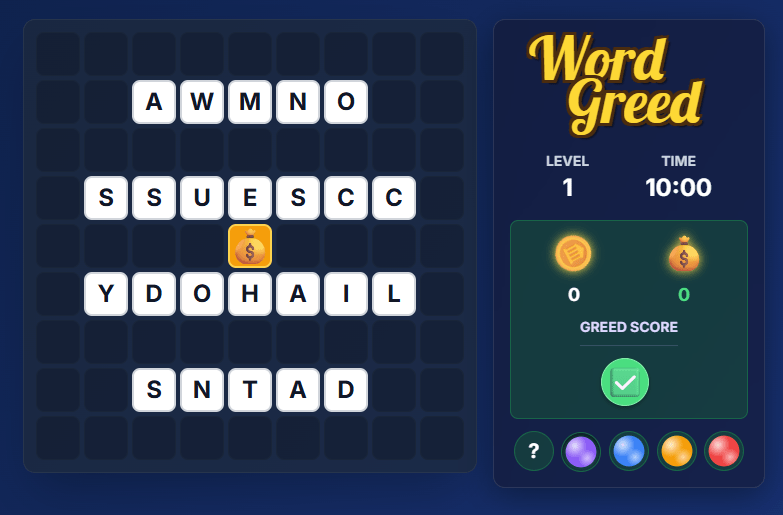 Word Greed, a word solving game by Floyd Kelly